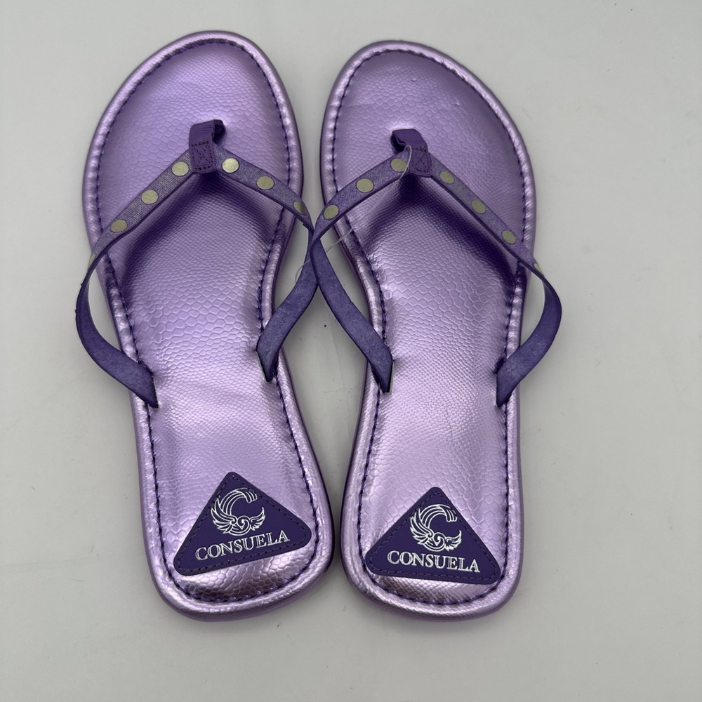 Consuela Metallic Purple Studded Flip Flop Sandals Womens MEDIUM New.